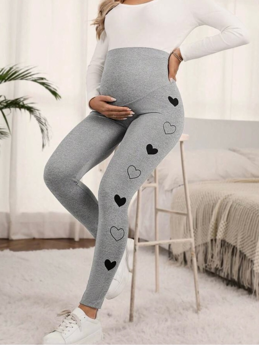 Maternity Heart Print Grey Leggings